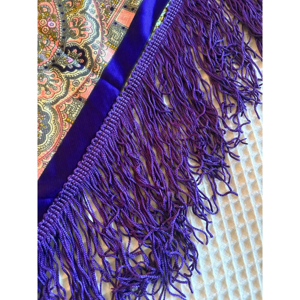 Vintage Purple Paisley Fringe Scarf Shawl 55" Boho Retro Floral - Picture 5 of 11